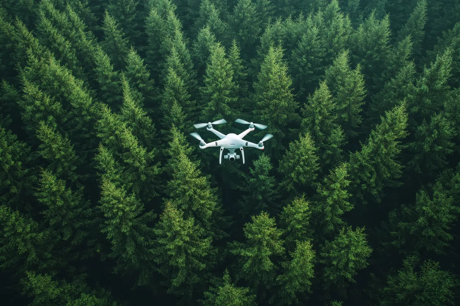 Un dron volando sobre un bosque