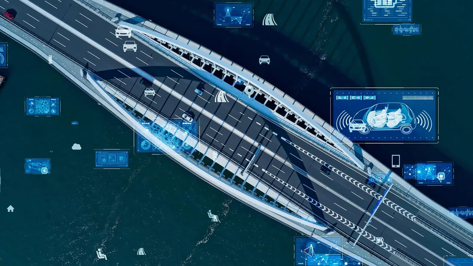 Vista de una autopista con datos superpuestos